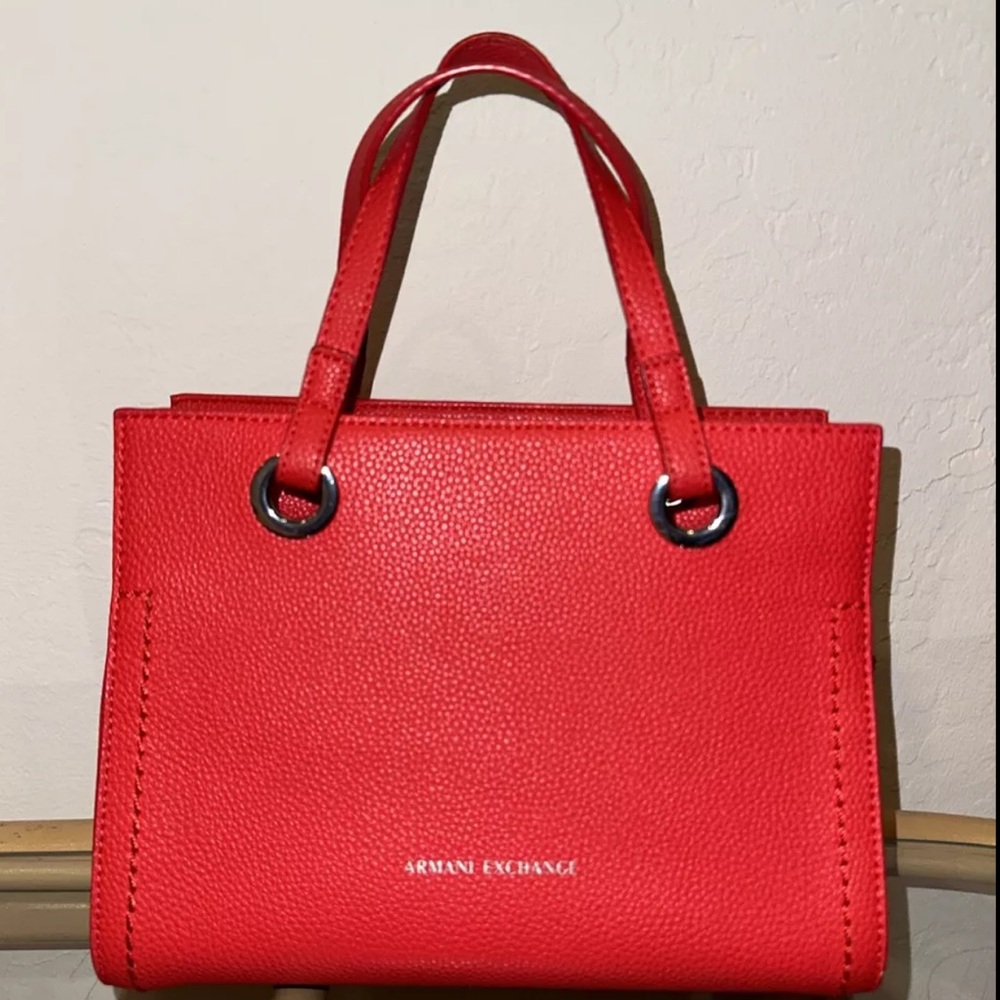 Red leather crossbody Armani Exchange bag removable strap. Also has dbl handles